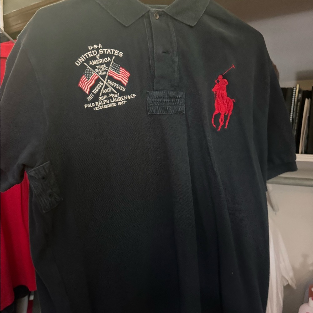 Ralph Lauren Men's Navy Polo Shirt with Red Embroidery